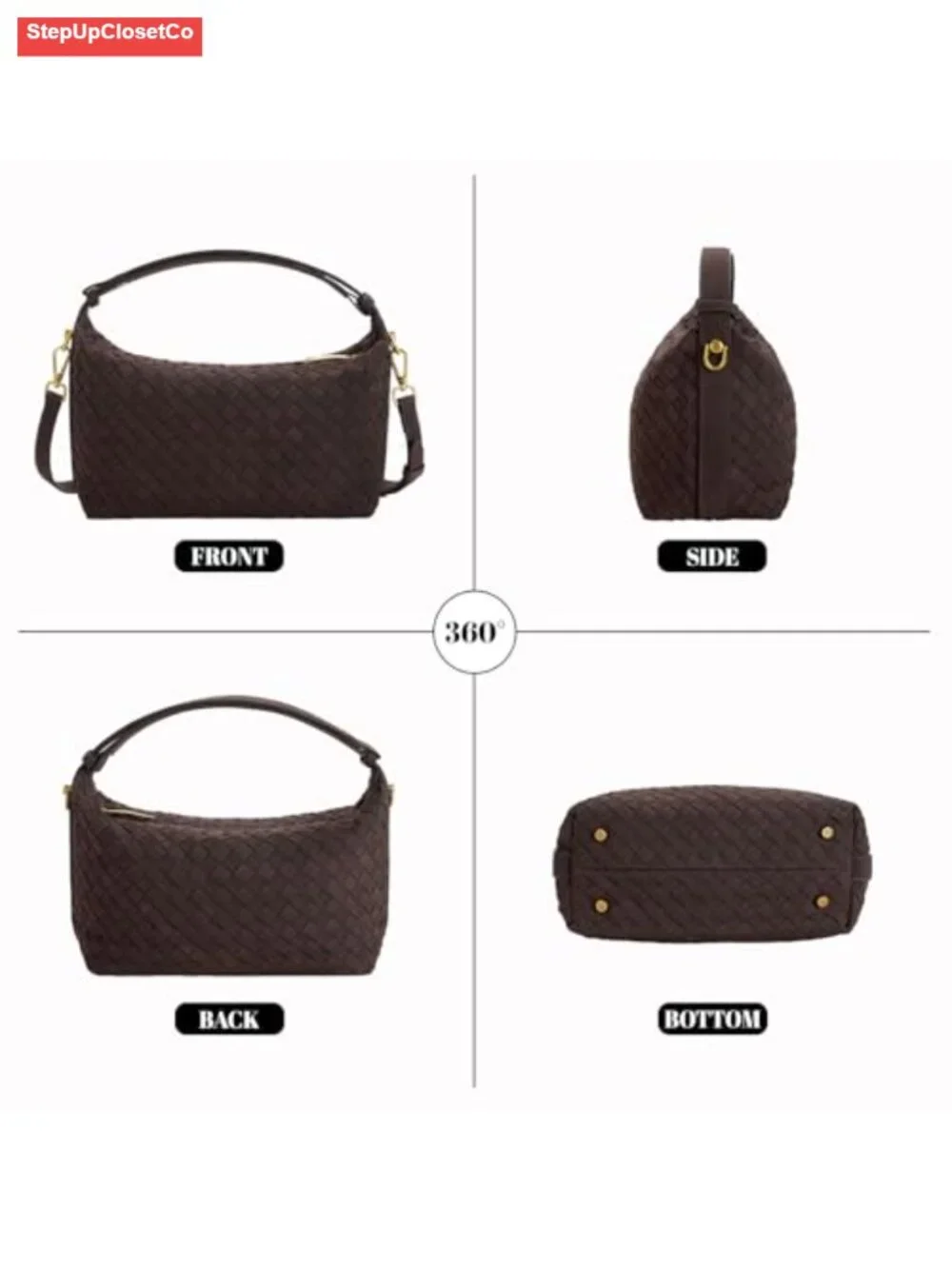 Woven Faux Suede Hobo Purse Shoulder Crossbody Bag Handbag Satchel